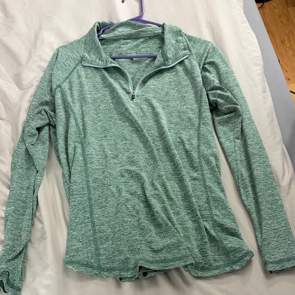 Women's Heather Green Long Sleeve Quarter-Zip Top